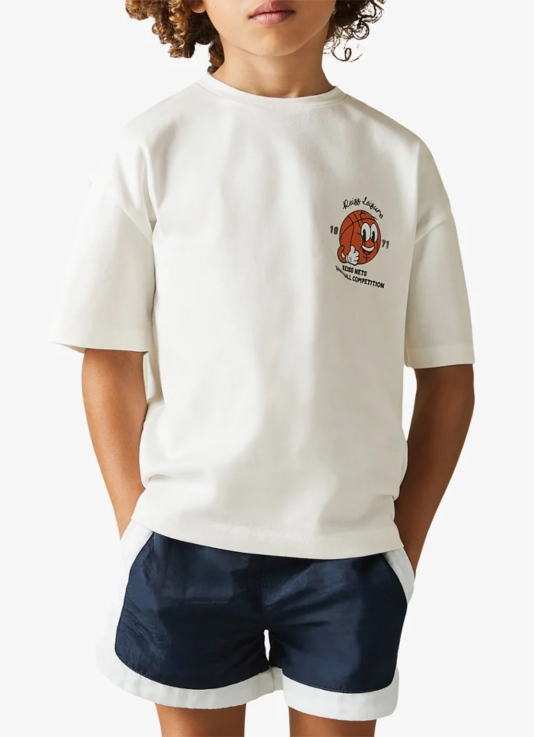 Tricou Reiss Nets, cu croială lejeră, cu logo și imprimeu pe spate.
