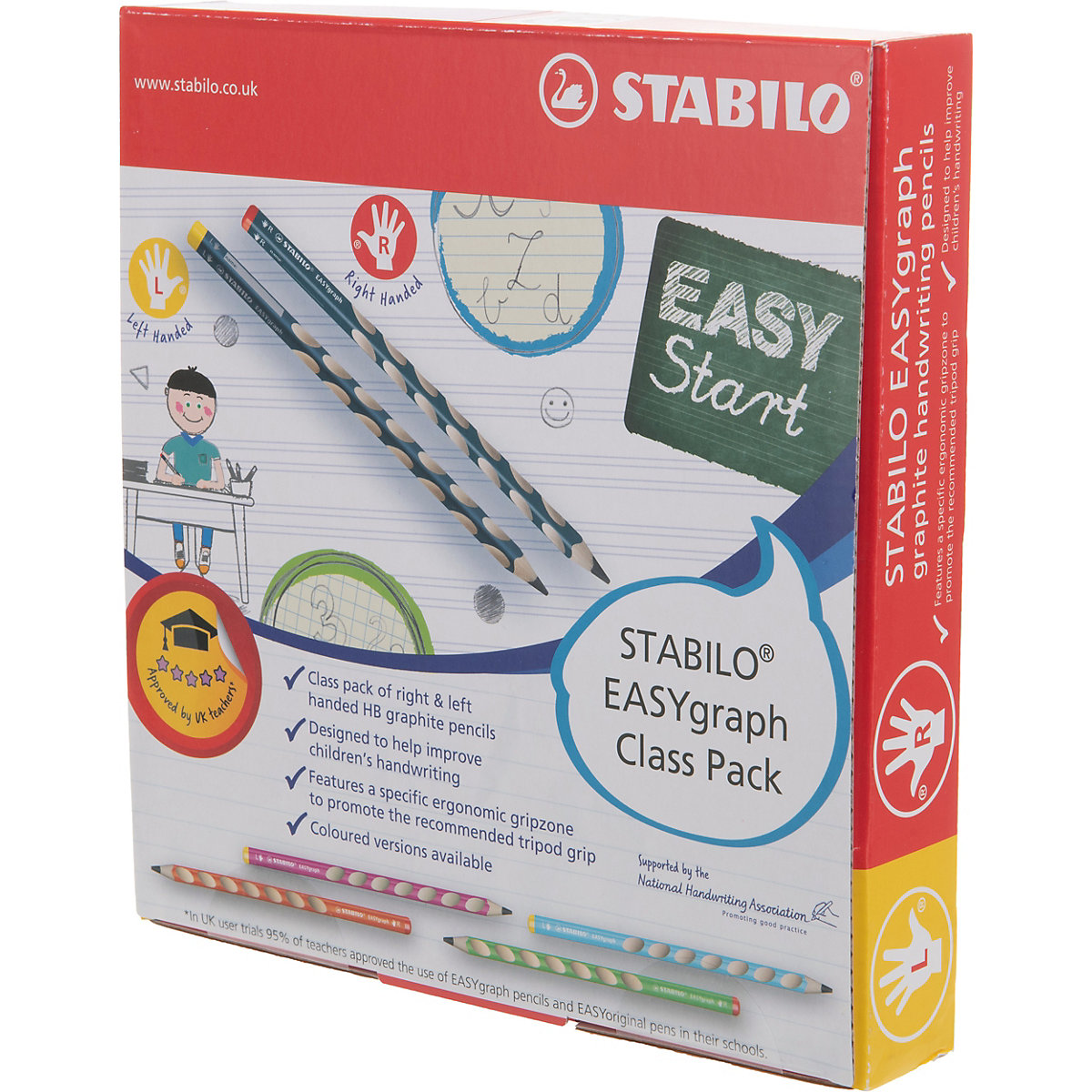Dreikant-Bleistift EASYgraph S Class Pack Mix XXL Pastell, verschiedene Härtegrade, Links- und Rechtshändervarianten, 48 Stück