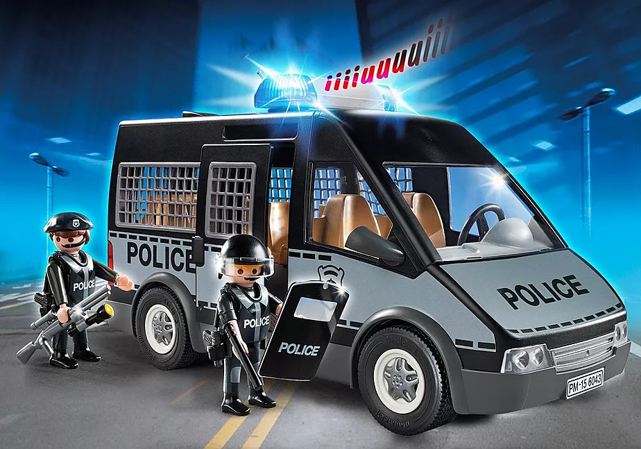 Polizei-Mannschaftswagen mit Licht und Sound