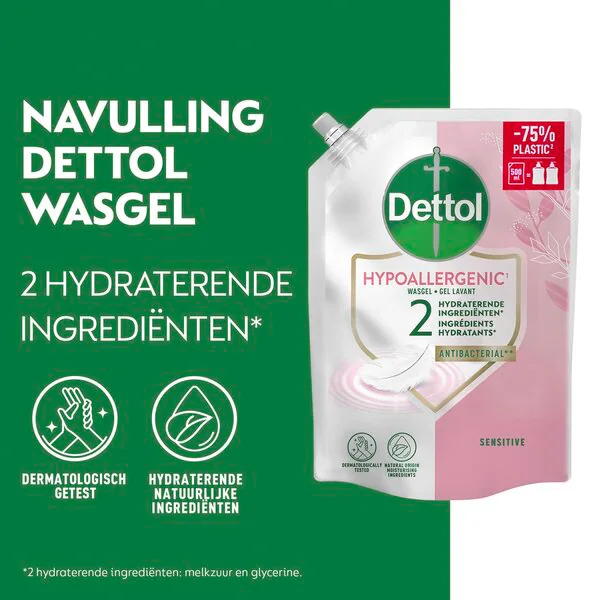 Dettol Sensitive antibakteerinen pesugeeli täyttöpakkaus 500ml