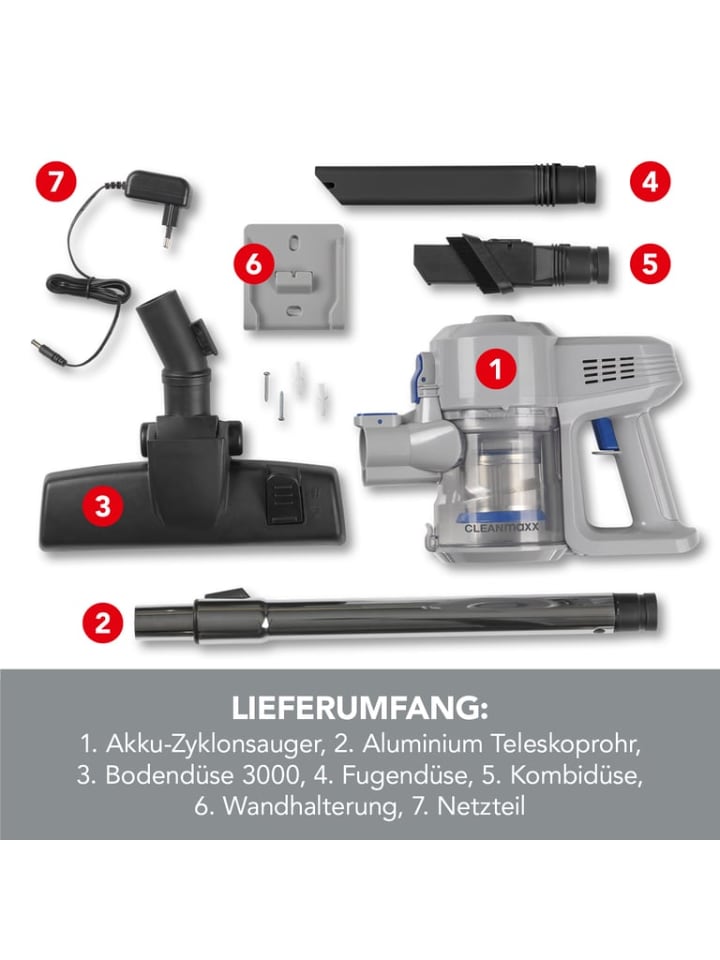 CLEANmaxx CLEANmaxx Akku-Zyklon-Staubsauger 22,2V - hellgrau/blau günstig kaufen onesize