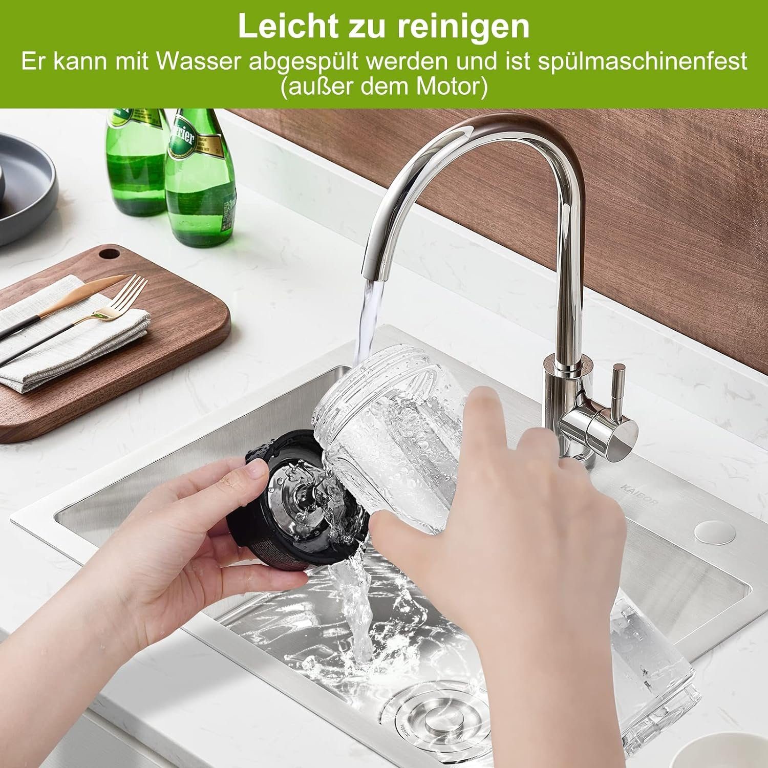 Kitchen Pro + Smoothie-Maker mit 2 To Go Flasche 260W Mixer Blender, 260,00 W, 304-Edelstahl, Leicht zu reinigen, 2 Tritan-Trinkflaschen