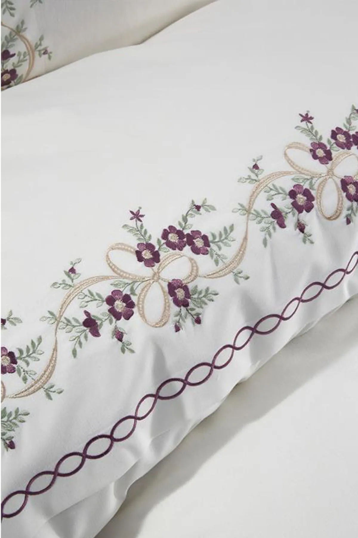 Çeyiz Diyarı  Nevruz besticktes 6-teiliges Bettbezug-Set aus 100 % Baumwolle, Creme