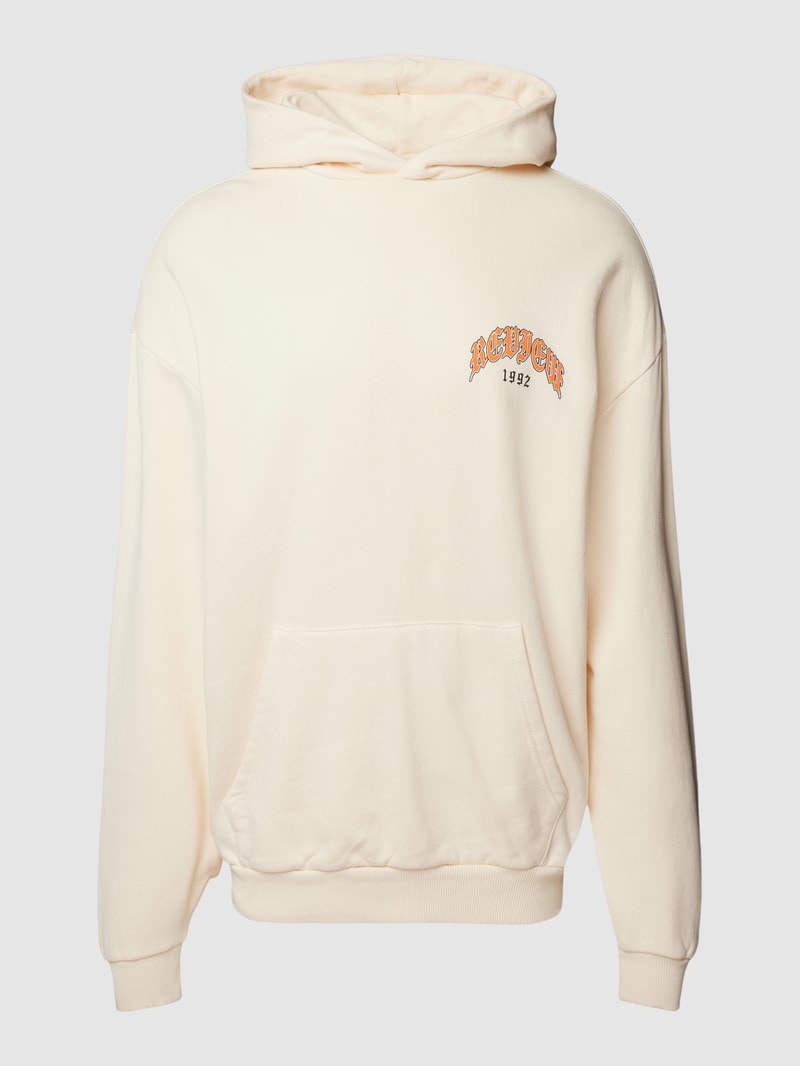 Hoodie mit Motiv-Print und Känguru-Tasche in ecru