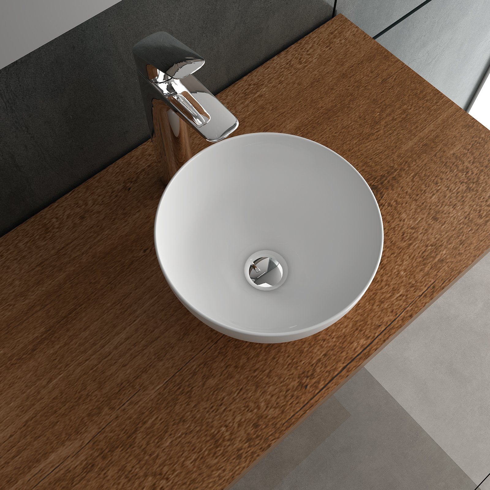Alpenberger Waschschüssel Keramik Aufsatzwaschbecken, Waschschale ohne Hahnloch (1-tlg., Waschbecken Schüssel), hygienisches Keramik Handwaschbecken Rund mit Nano Beschichtung