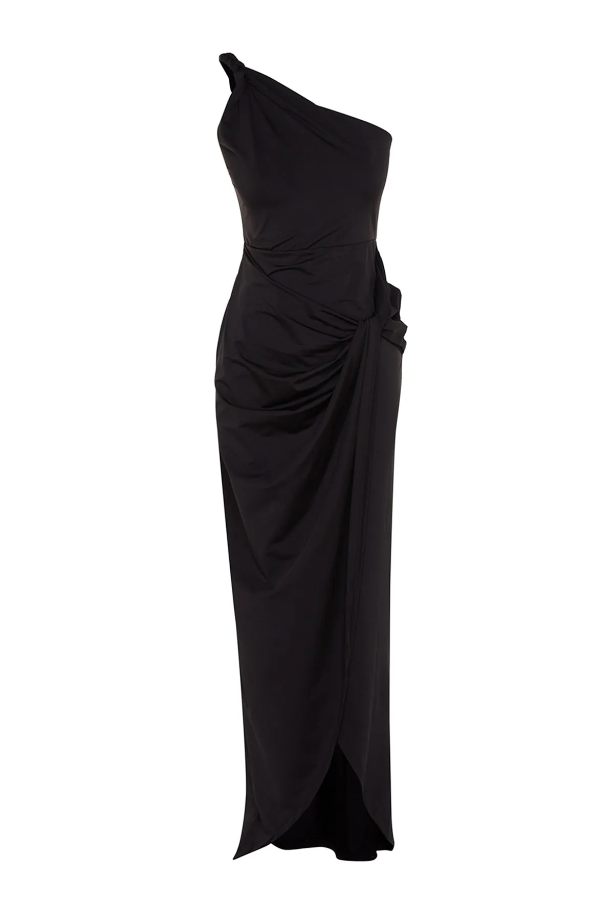 Trendyol Collection  Schwarzes, zweireihiges, langes Abendkleid aus Strick TPRSS23AE00056