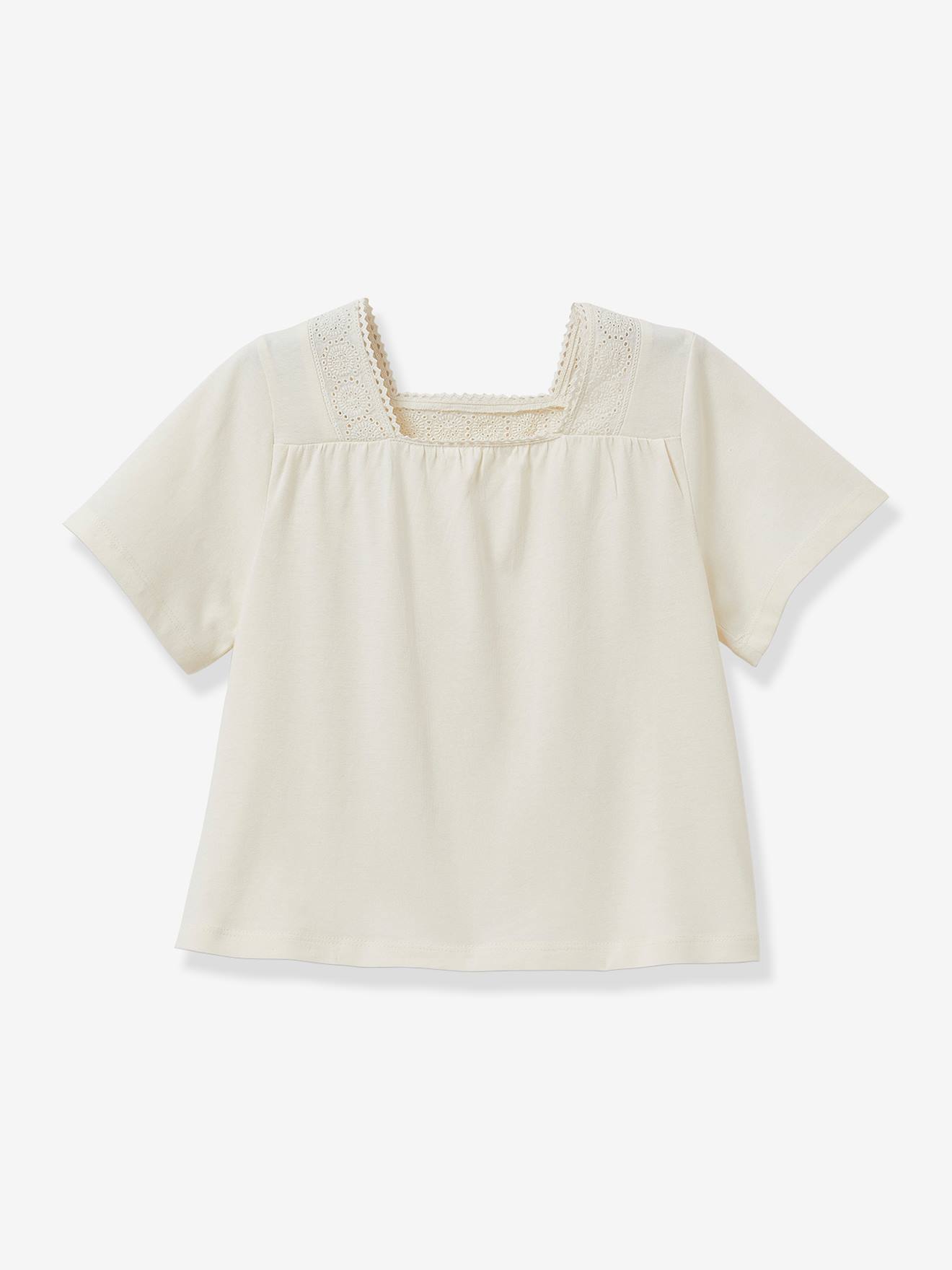 Tee-shirt brodé fille CYRILLUS coton bio curry