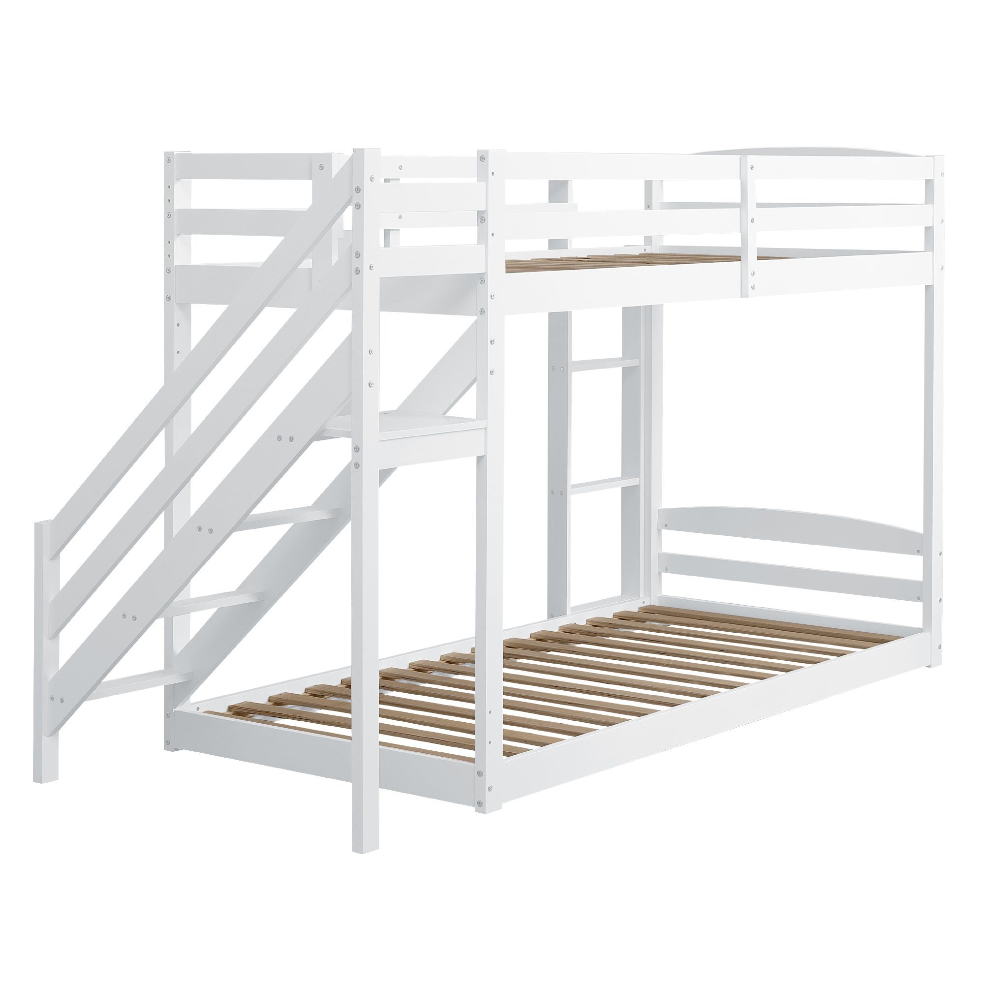 REDOM Etagenbett Holzbett Tagesbett Kinderbett Gästebett 90*200cm (mit zwei Sicherheitstreppen links und rechts, Massivholz-Etagenbett mit Lattenrost), ohne Matratze
