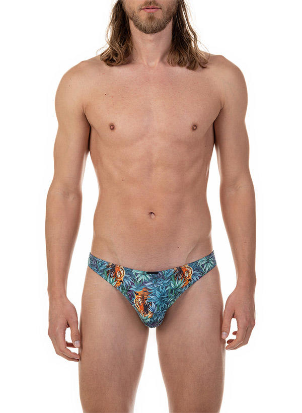 bruno banani, String, Mikrofaser-Stretch, grün-orange gemustert