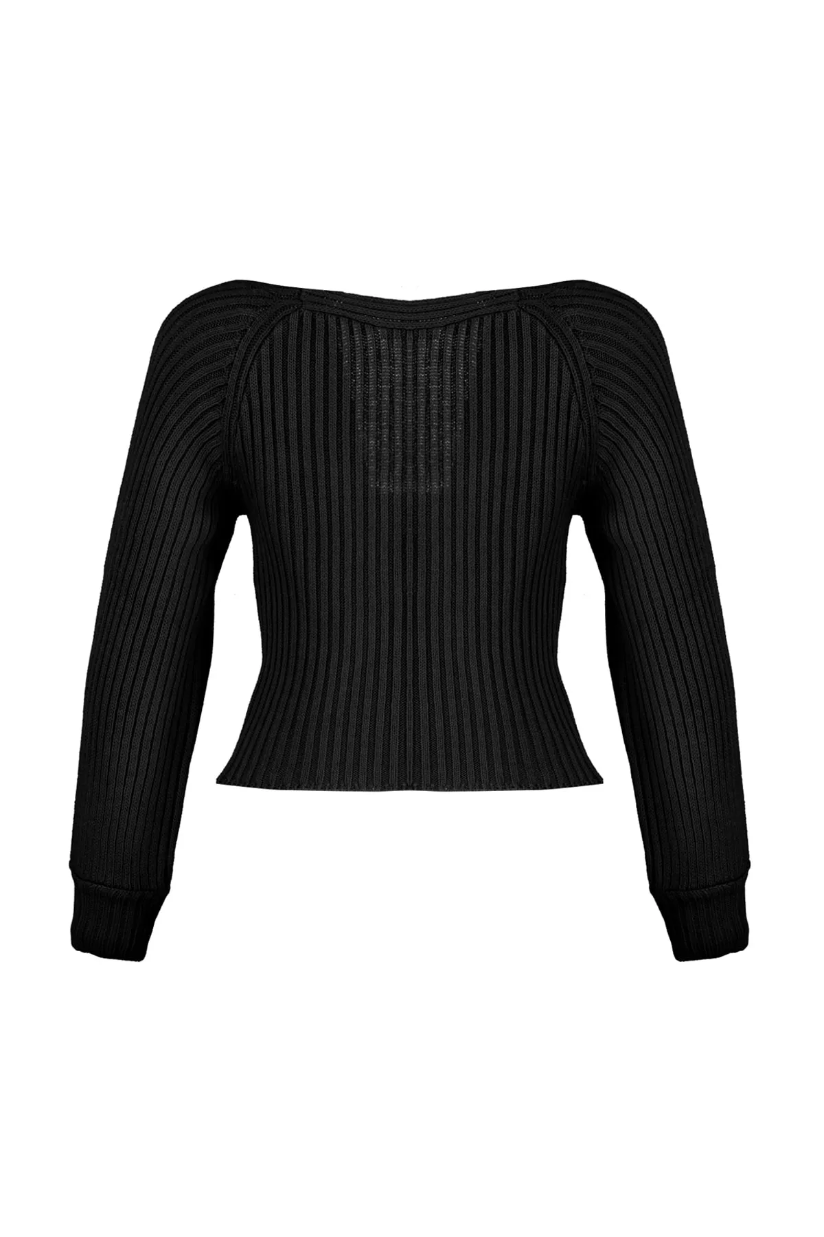 Trendyol Collection  Schwarzer kurzer Strickpullover mit Herzkragen TWOAW22KZ1760