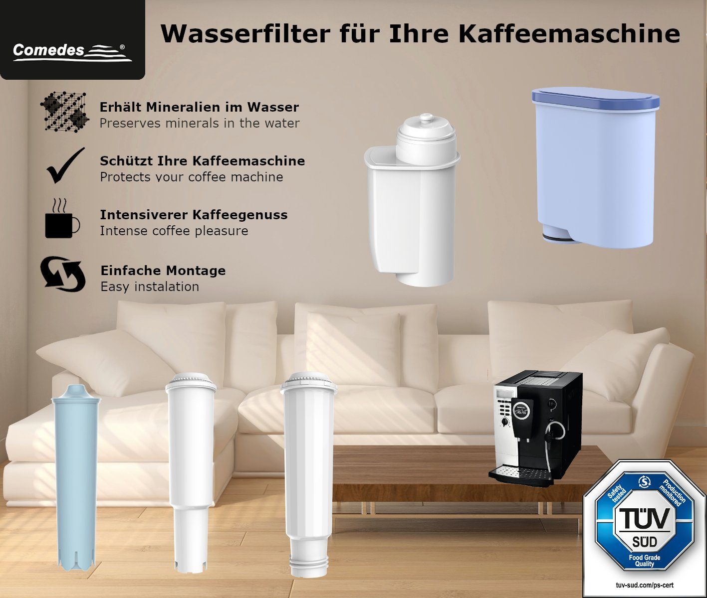 Comedes Wasserfilter 12er Set kompatibel mit Krups, Melitta und Nivona Kaffeeautomaten, Zubehör für einsetzbar statt Krups Claris F-088, Nivona NIRF 700, Jura 7525, Melitta Pro Aqua, einsetzbar statt Krups Claris, Jura 7525, Melitta