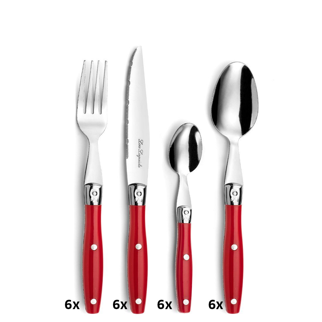 Lou Laguiole Besteck-Set COMPTOIR, Edelstahl 18/0, PP, rot hochglanzpoliert, für 6 Personen, 24-teilig