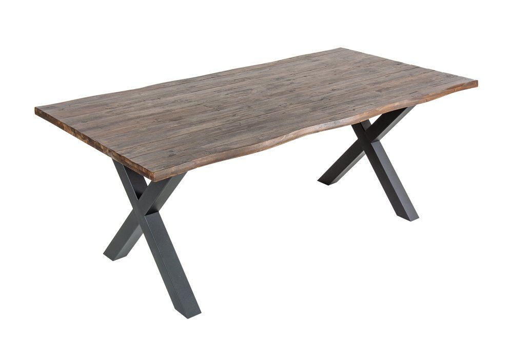 riess-ambiente Baumkantentisch GENESIS VINTAGE 160cm braun / schwarz (Einzelartikel, 1-St), Massivholz · Metall · X-Gestell · geölte Akazie · Industrial Design
