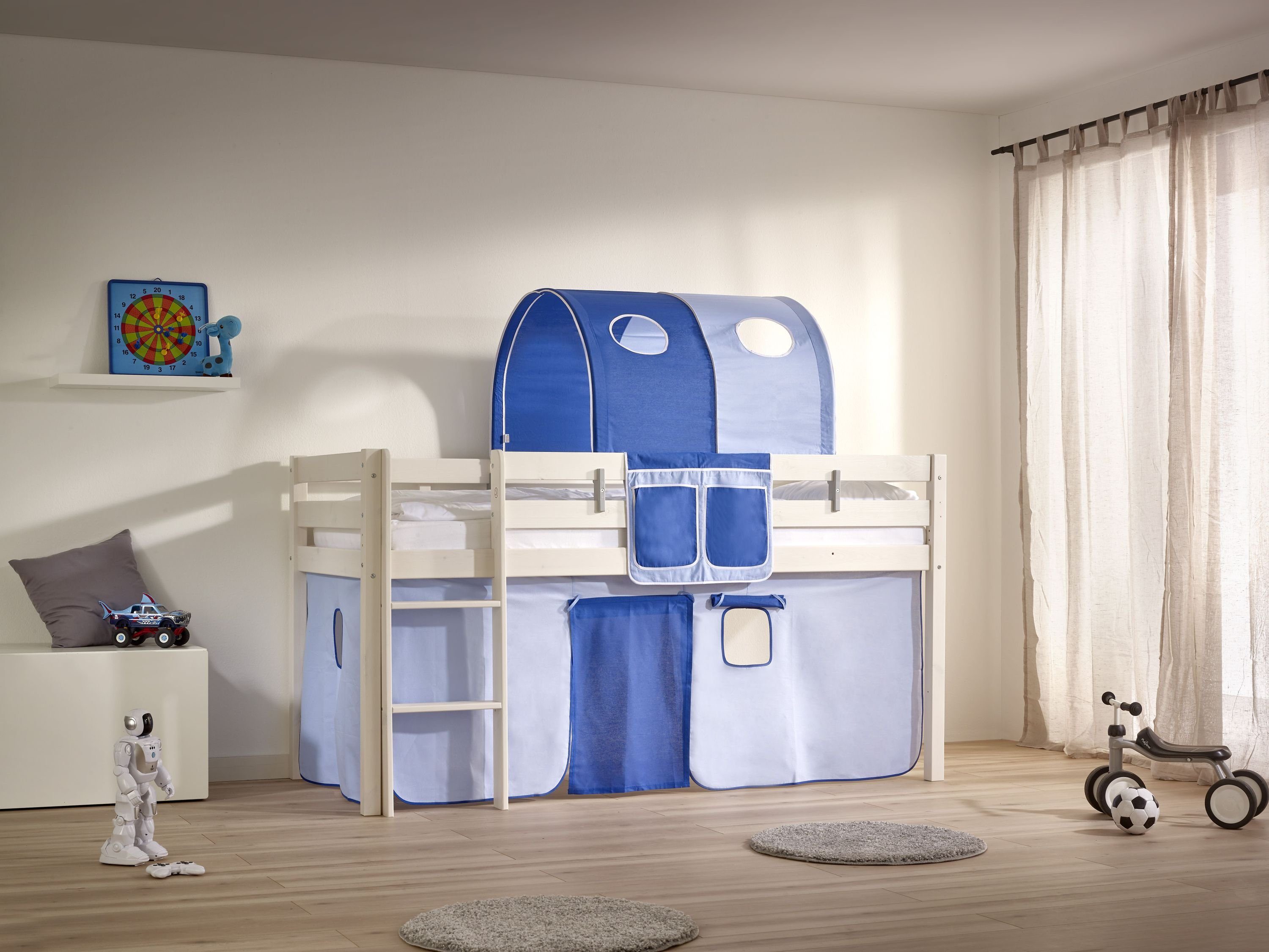 Kindermöbel 24 Betttasche hellblau - dunkelblau inkl. 2 Fächer 100% Baumwolle