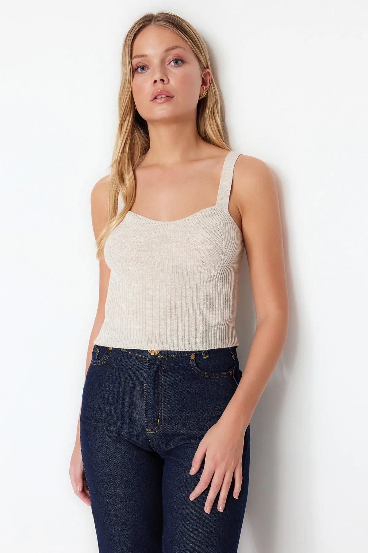 Trendyol Collection  Stone Basic-Strickbluse mit Trägern TWOSS23BZ00805
