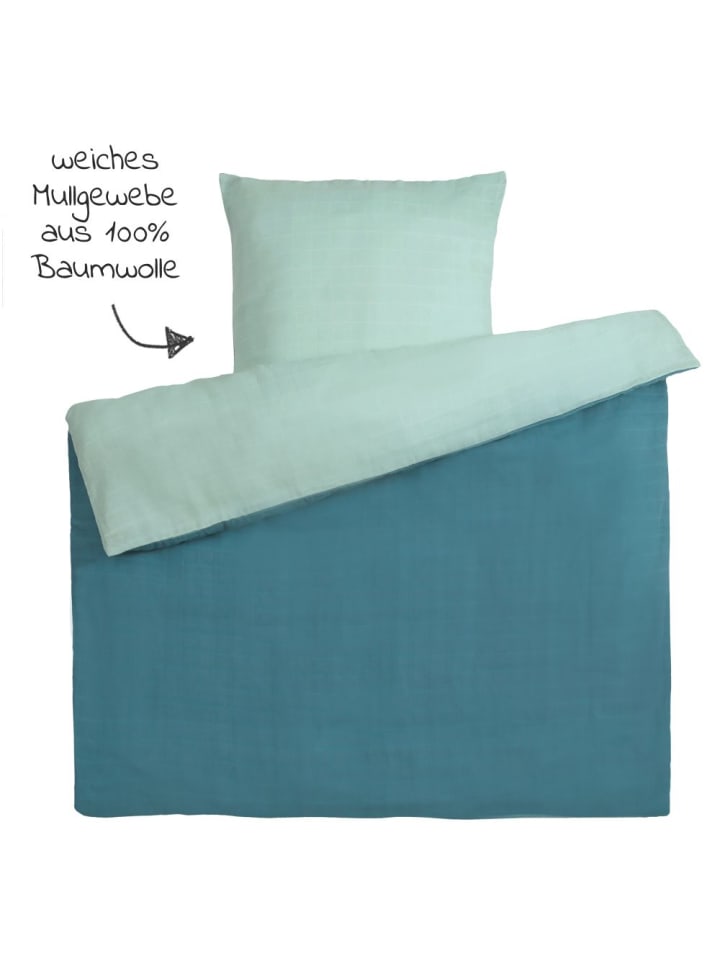 Makian Wende-Bettwäsche Mull 80 x 80 / 35 x 40 cm - Patina in gruen,grau günstig kaufen onesize