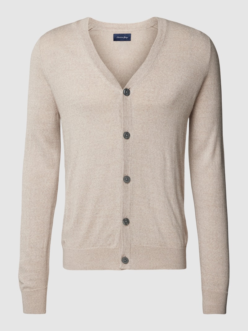 Strickjacke mit V-Ausschnitt und Knopfleiste in sand meliert