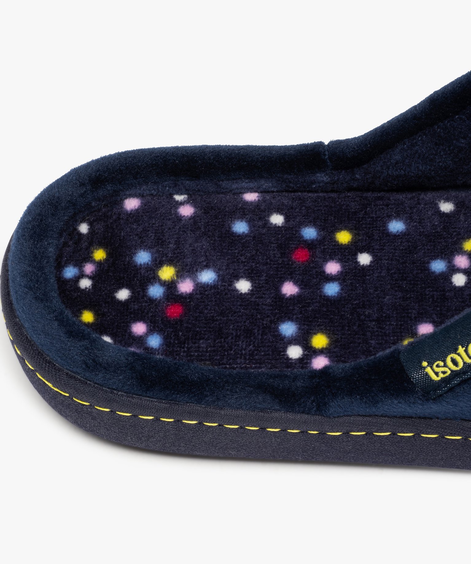 Chaussons femme mules en velours uni - Isotoner marine | GEMO