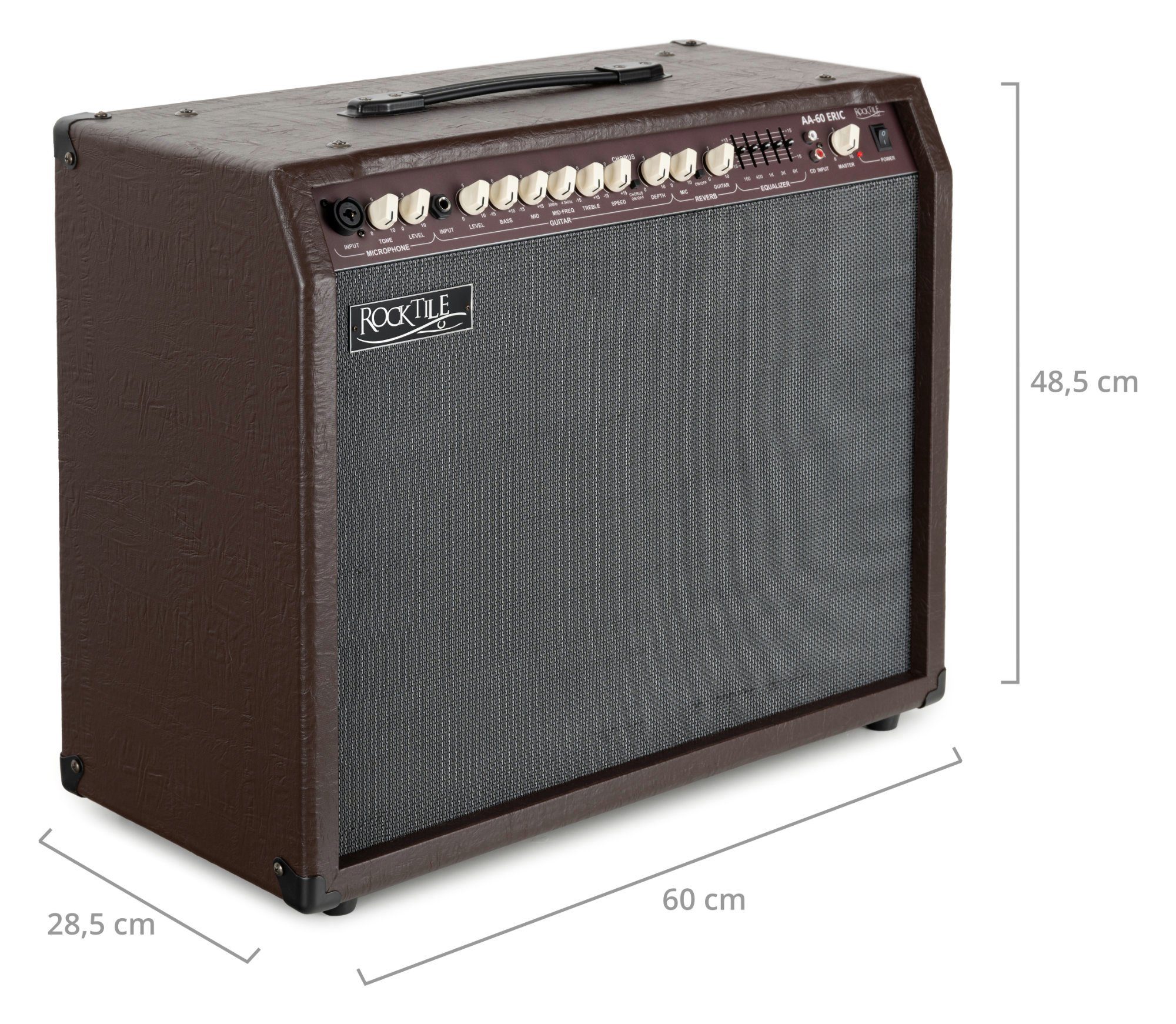 Rocktile AA-60 Eric Akustikverstärker Verstärker (Anzahl Kanäle: 2 (Mikrofon und Gitarre), 60 W, Comboverstärker - 5-Band EQ - Reverb-Effekt für Gesang und Gitarre)