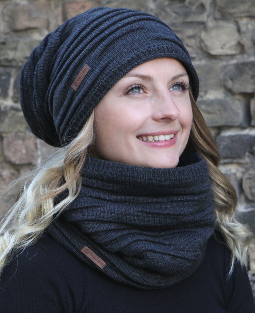 Hilltop Strickmütze Winter Set für Mann und Frau, warmer Schal, Teddy-Fleece mit Mütze