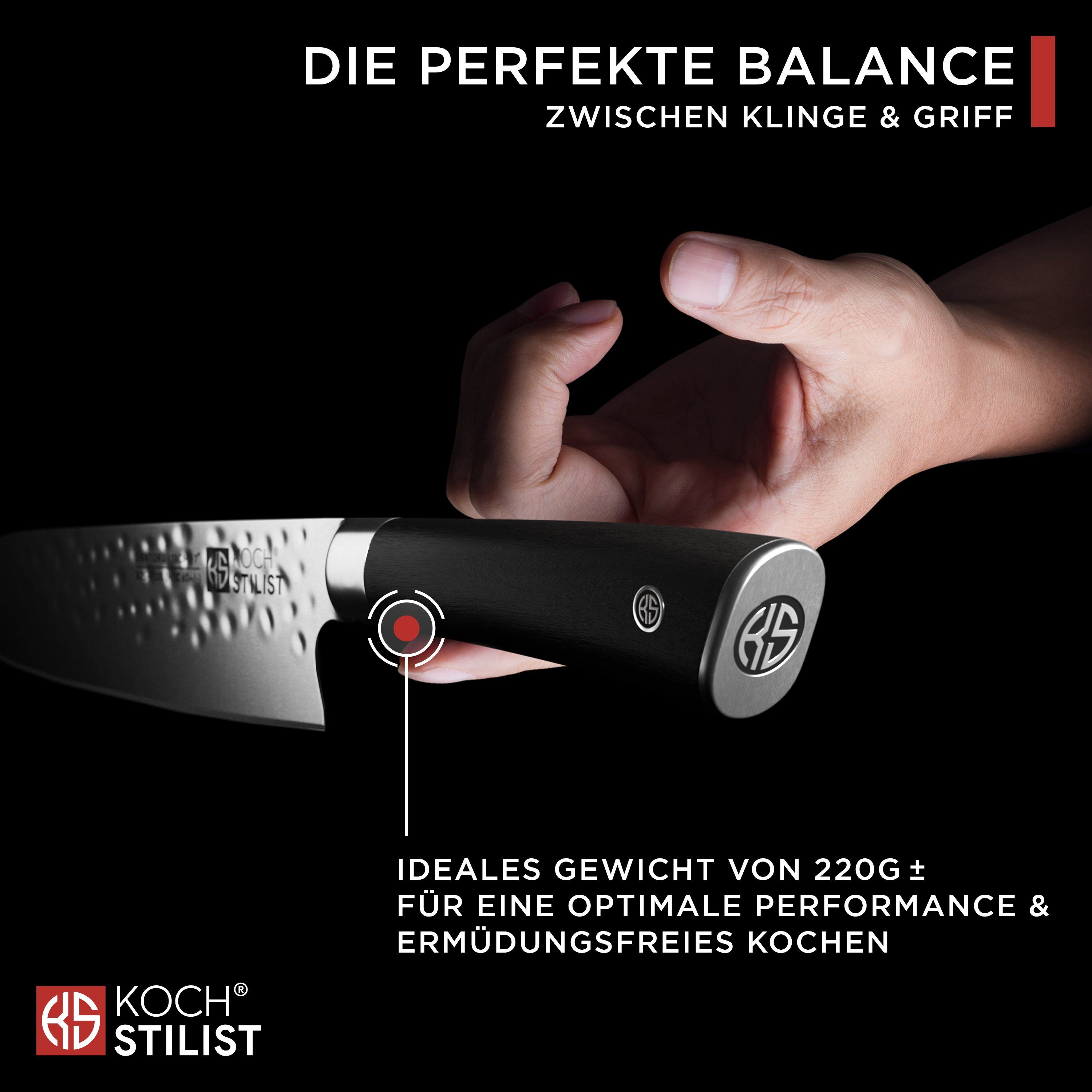 KOCHSTILIST by Kris Wu Santokumesser scharf, 18 cm - Santoku, Chefmesser, Kochmesser, Küchenmesser, Messer, X75-Carbonstahl-Plus (rostfrei)
