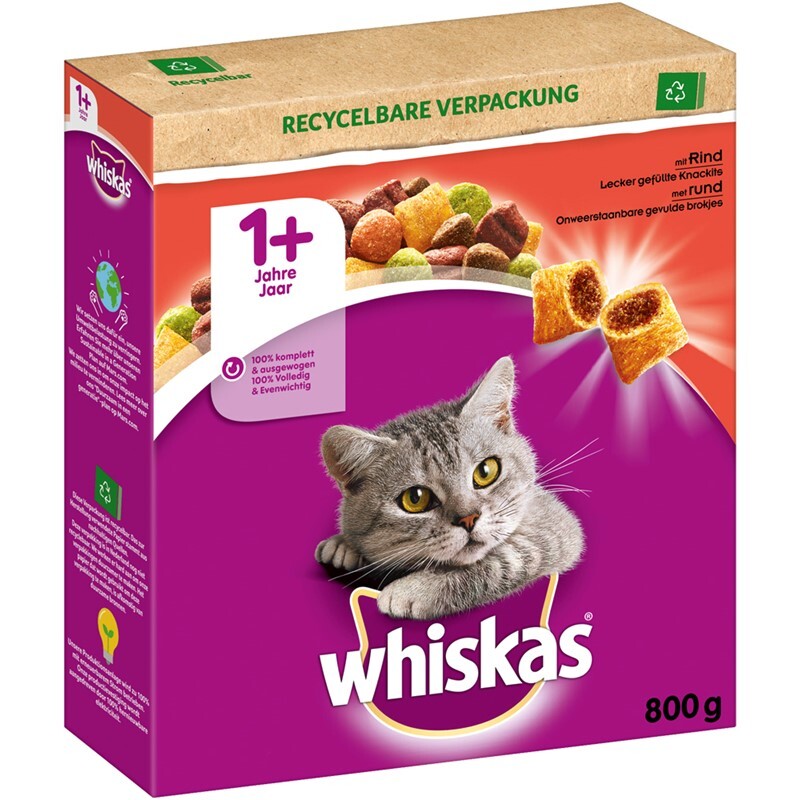 Whiskas Trockenfutter Whiskas 1+ Adult Trockenfutter 800g Rind