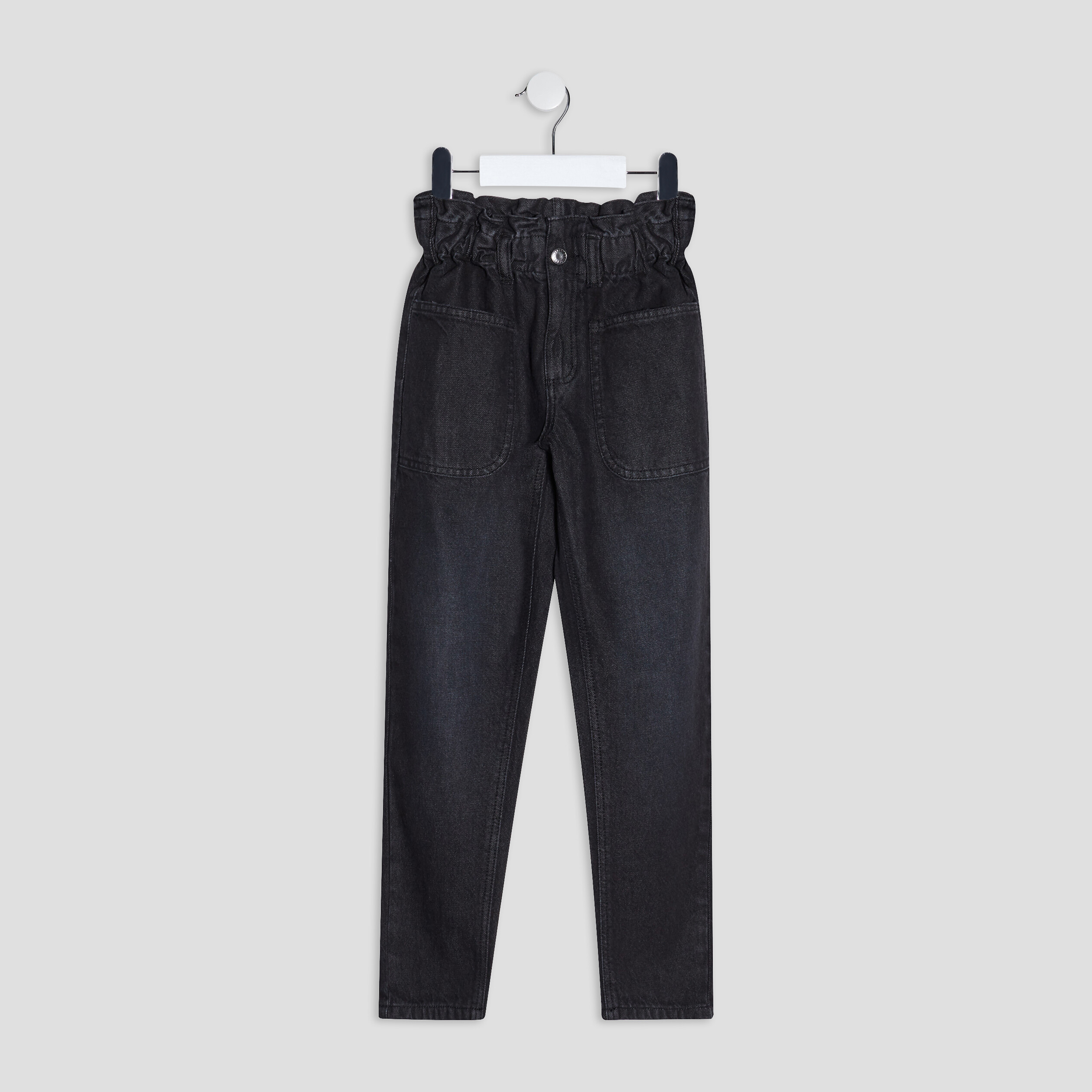 Jeans paperbag denim noir fille | La Halle