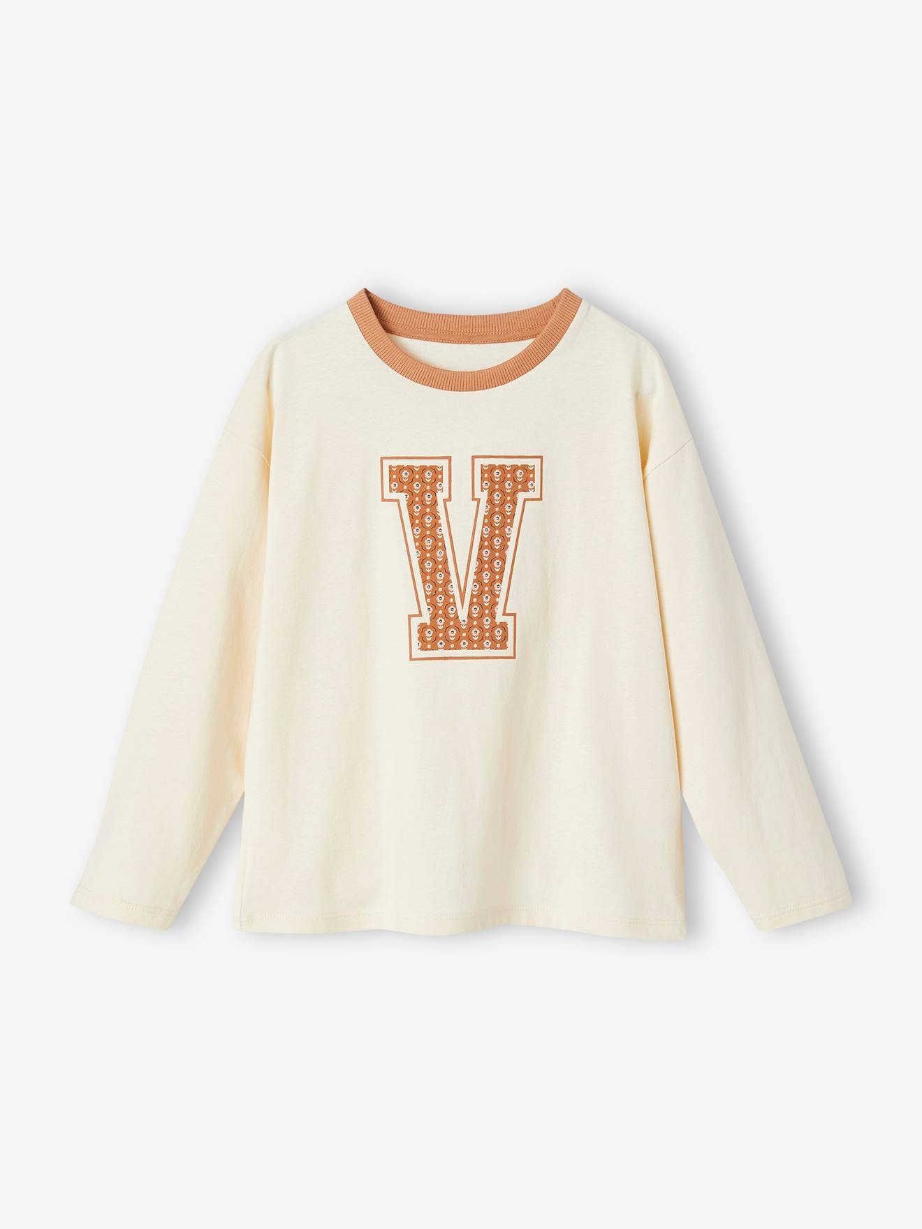 Vertbaudet Mädchen Shirt mit Blumen-Schriftzug - vanille