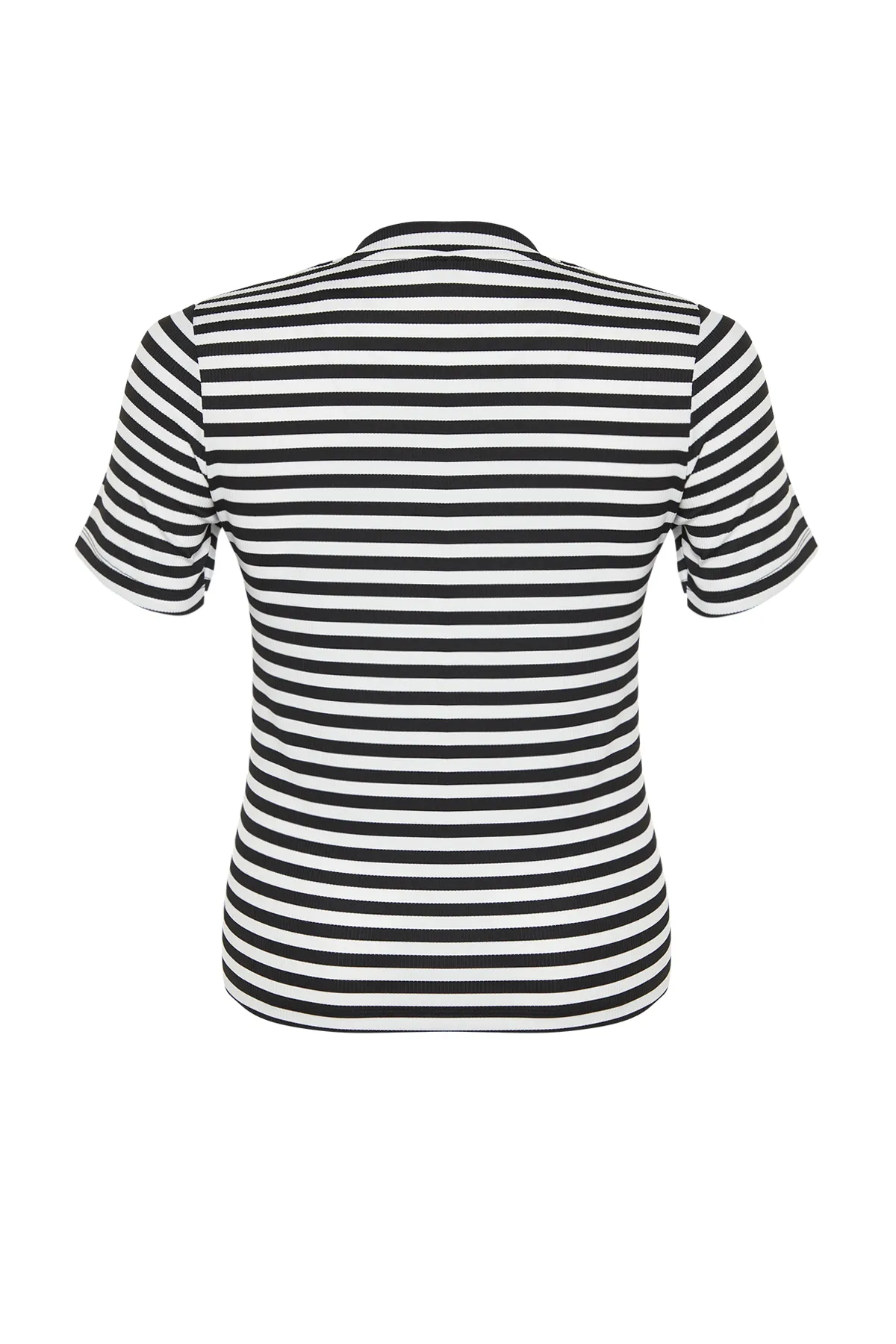Trendyol Curve  Schwarz-weiß gestreiftes, besticktes, detailliertes Strick-T-Shirt TBBSS24BF00004