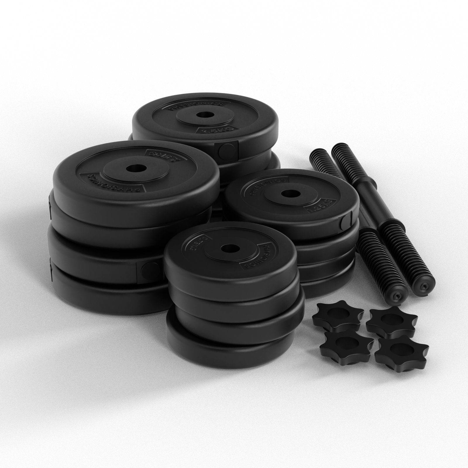 Physionics Hantel-Set Kurzhantel Set 30 kg (2 x 15 kg)- Ø 25 mm - Hantelstangen, Kurzhanteln