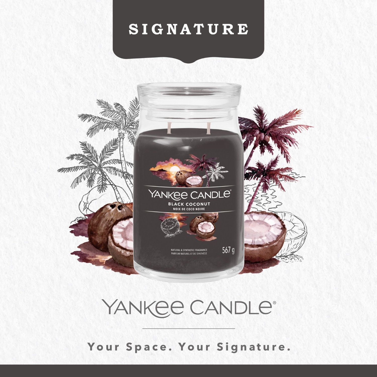 YANKEE CANDLE Stor svart kokoskrukke