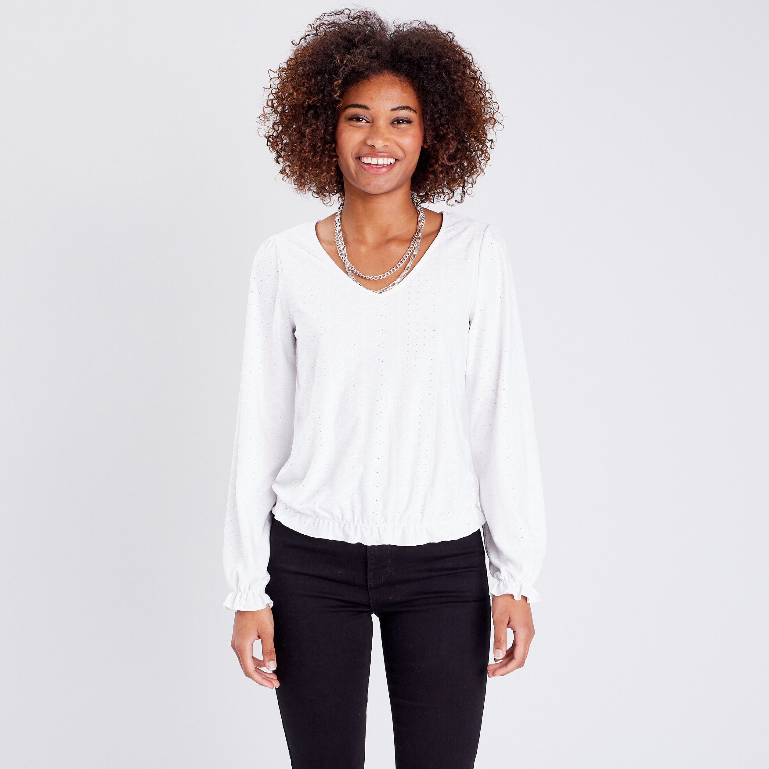 T-shirt manches longues ecru femme | Cache Cache