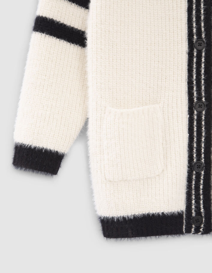 Cardigan long écru tricot poilu esprit Collège fille