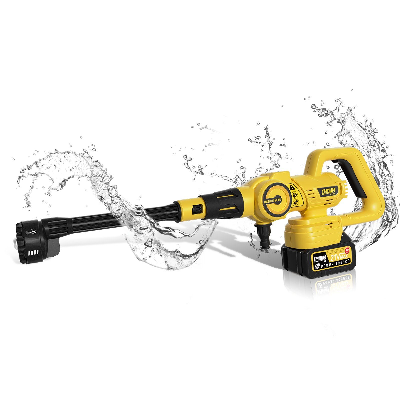 IMOUMLIVE Akku-Hochdruckreiniger Kabelloser Akku-Hochdruckreiniger 950 PSI, 6-in1 Düse, 21V, 3Ah 55Wh, Druck max: 65,5 bar, Fördermenge max: 120 l/h