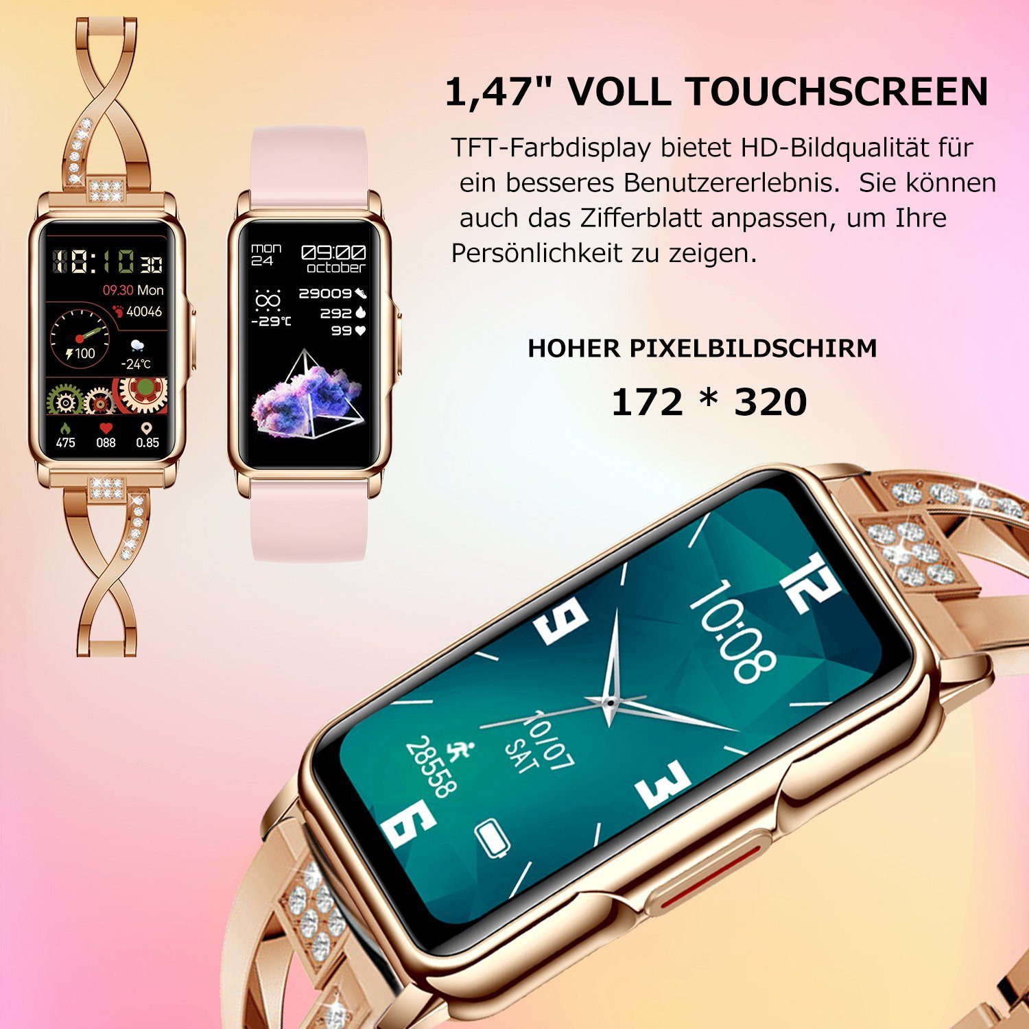 Mutoy Smartwatch, Fitness Tracker Uhr für Damen, Aktivitätstracker Uhren Smartwatch (1,47