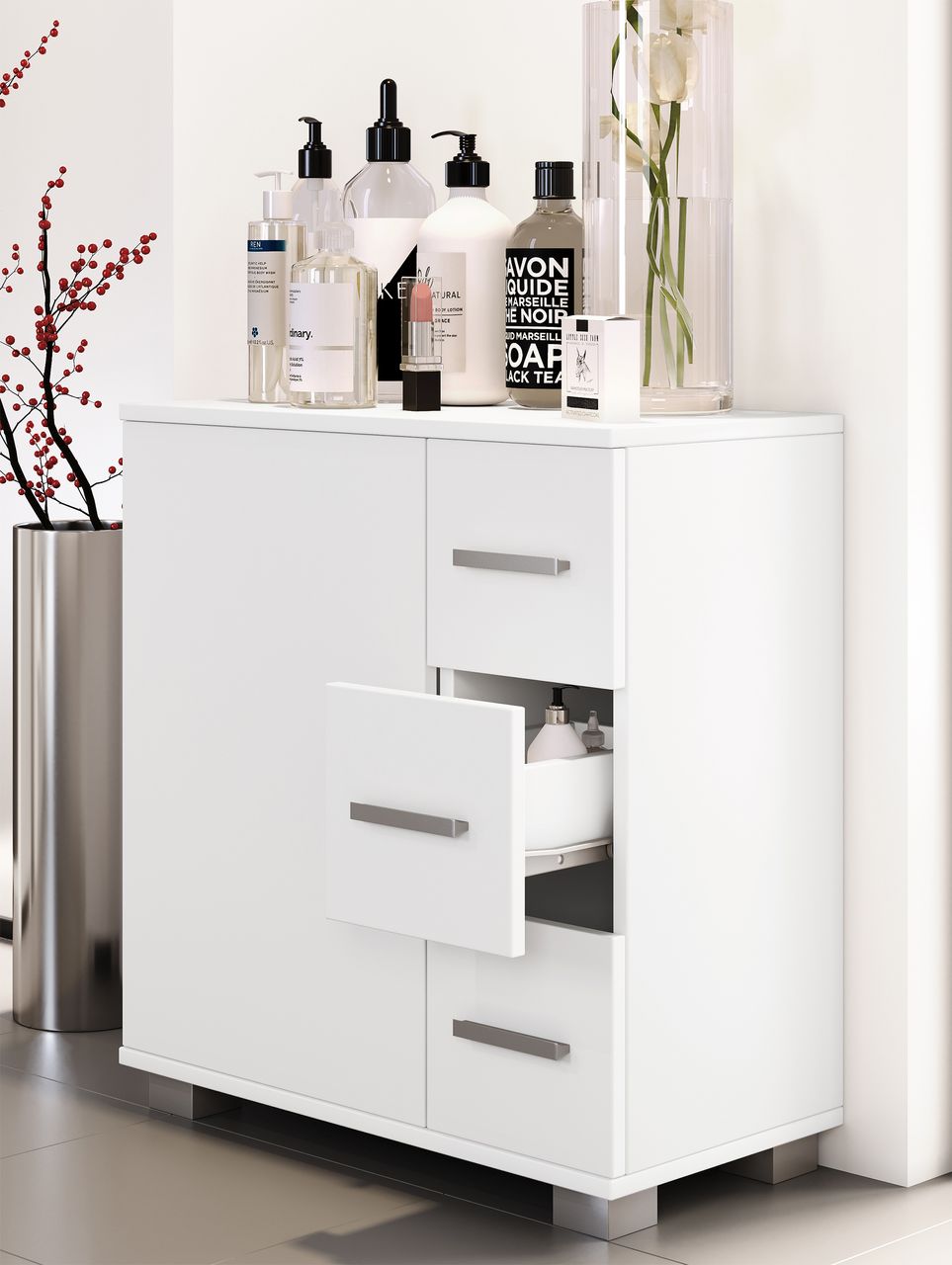 VCM Midischrank mit 3 Schubladen Zalo XL Weiß