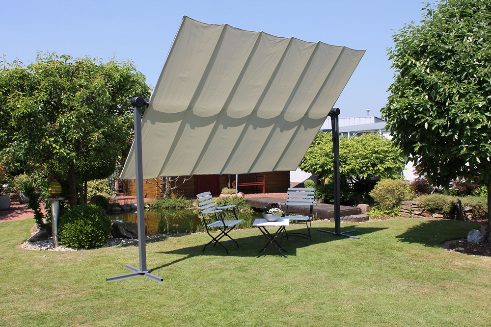 LECO Sonnendach Waved – faltbare Aluminium Terrassenüberdachung 4 x 2,5 m inkl. Schutzhülle, lichtgrau