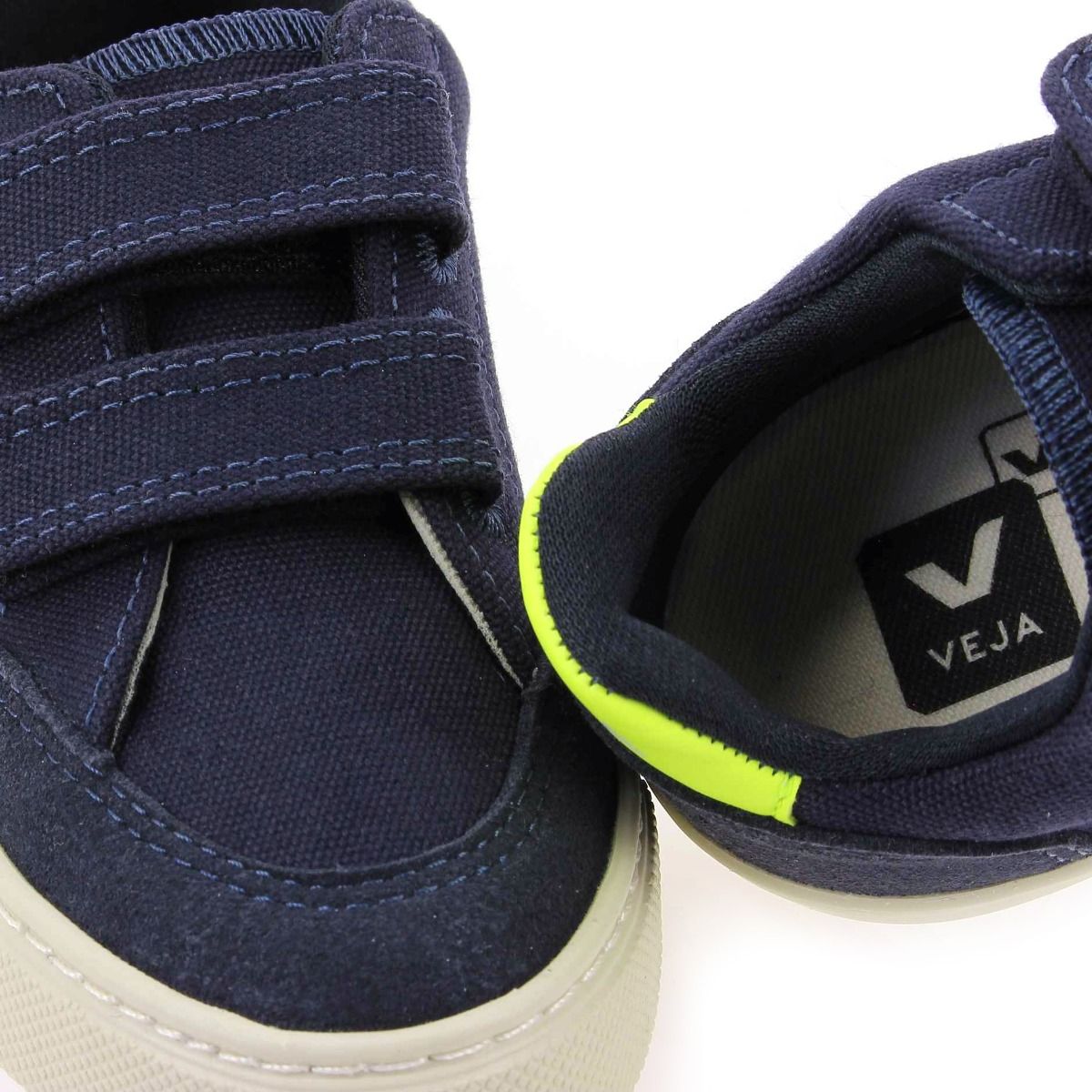 Veja  SMALL V12 VELCRO CANVAS - Marine Jaune