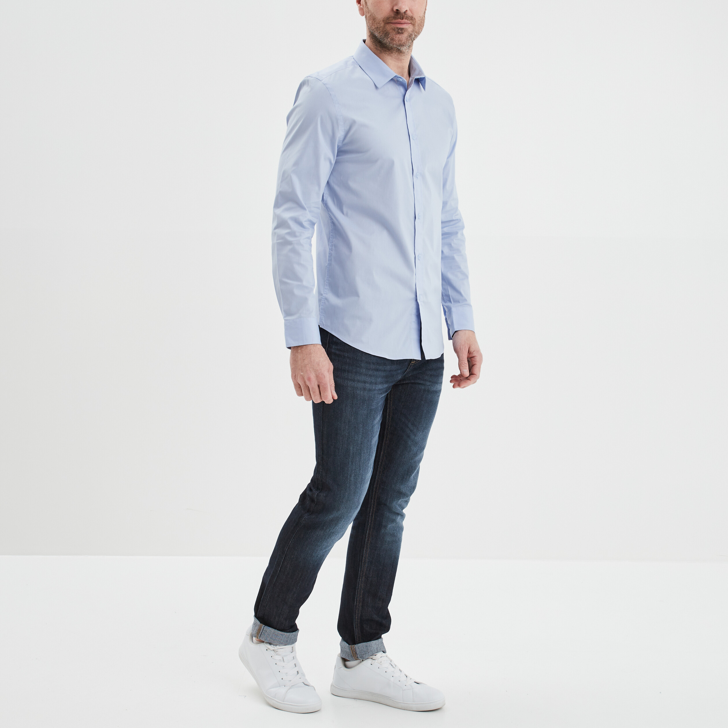 Chemise basique ajustée manches longues bleu ciel homme | La Halle