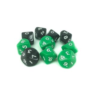 Hexy Dice Set - D10 - Black/Green (10)