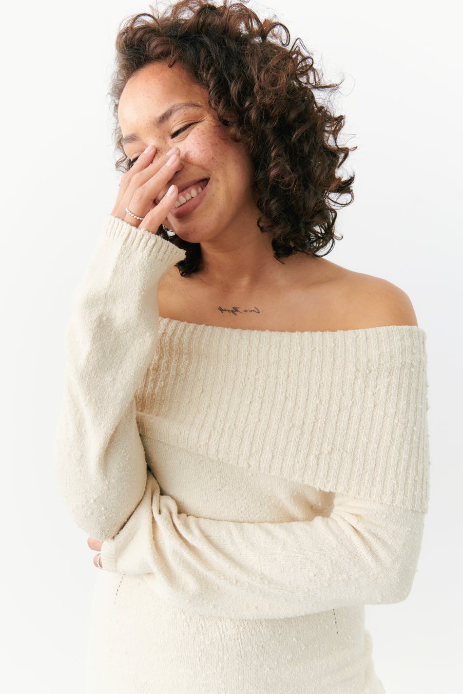 Knit off shoulder dress