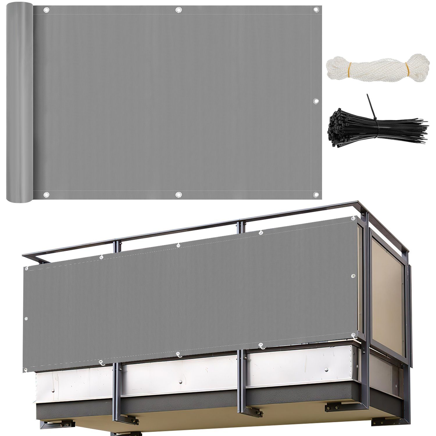 Lospitch Balkonsichtschutz 75*600cm Balkon Sichtschutz Balkonbespannung PVC Windschutz