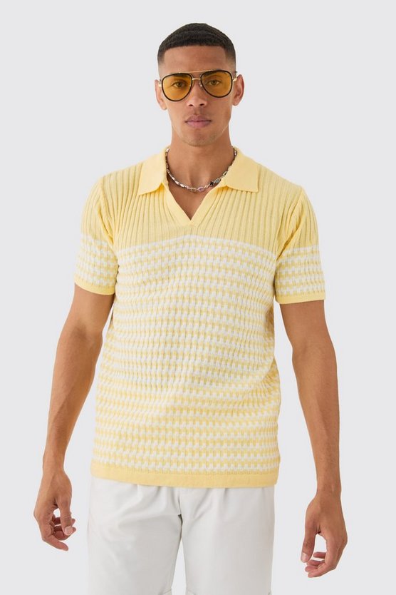 Gestreiftes Poloshirt mit V-Ausschnitt