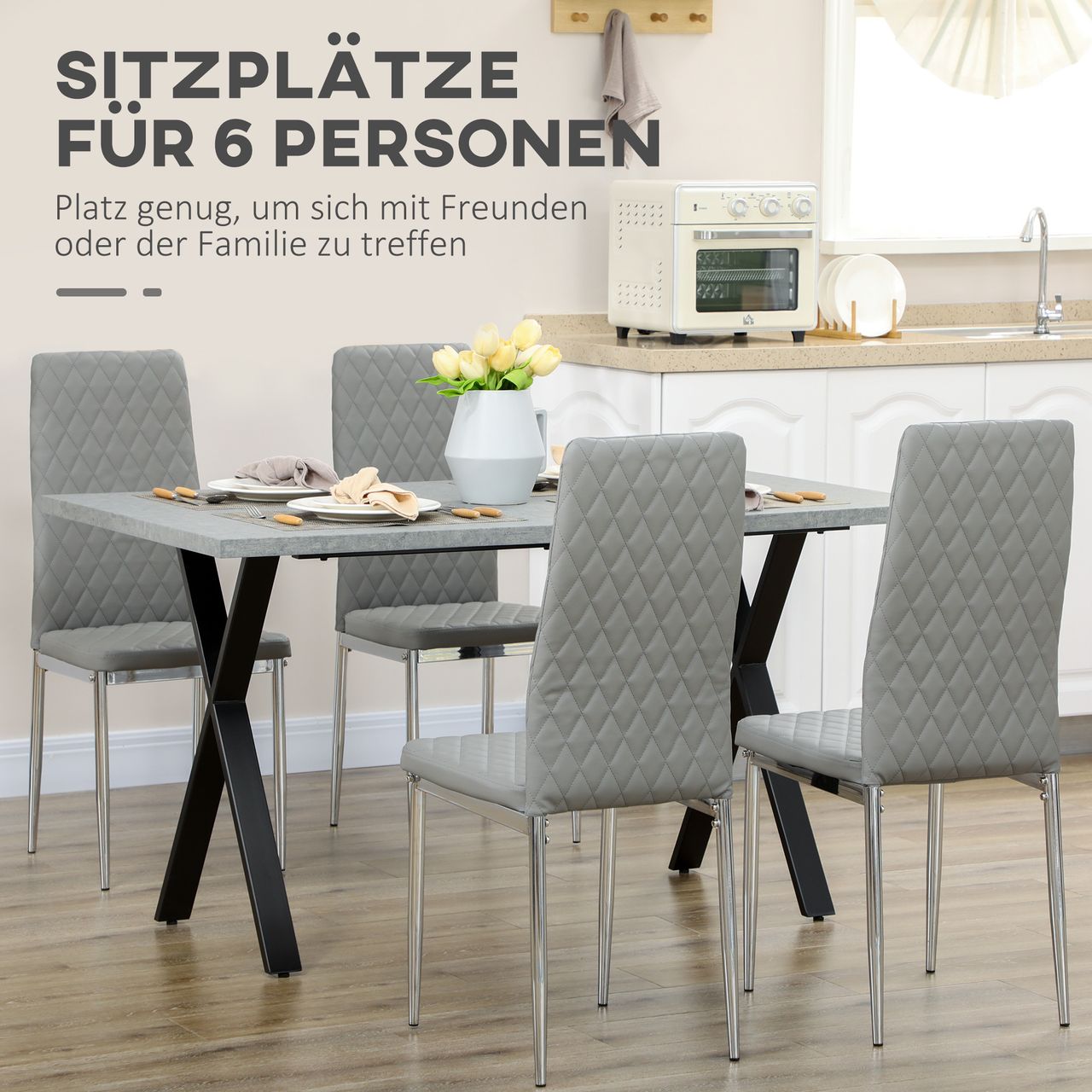 HOMCOM Esstisch Esszimmertisch Küchentisch, Speisetisch mit Steinoptik, Grau