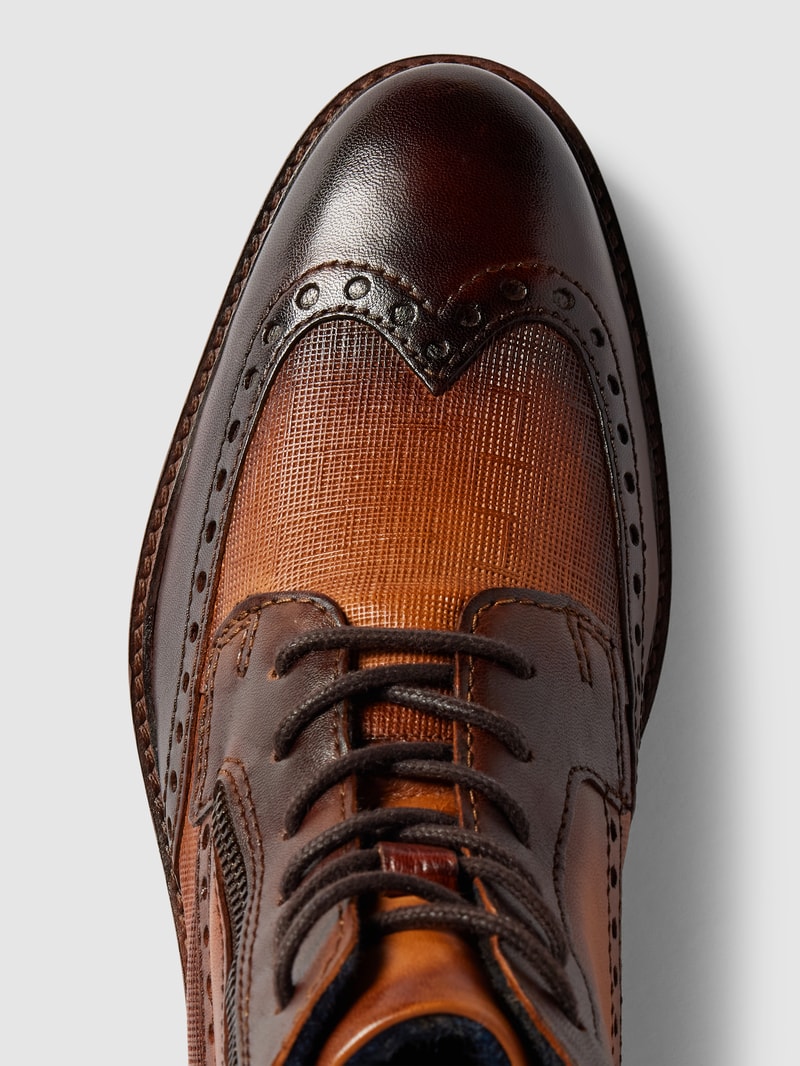Schnürstiefel mit seitlichem Reißverschluss Modell 'Dano' in cognac
