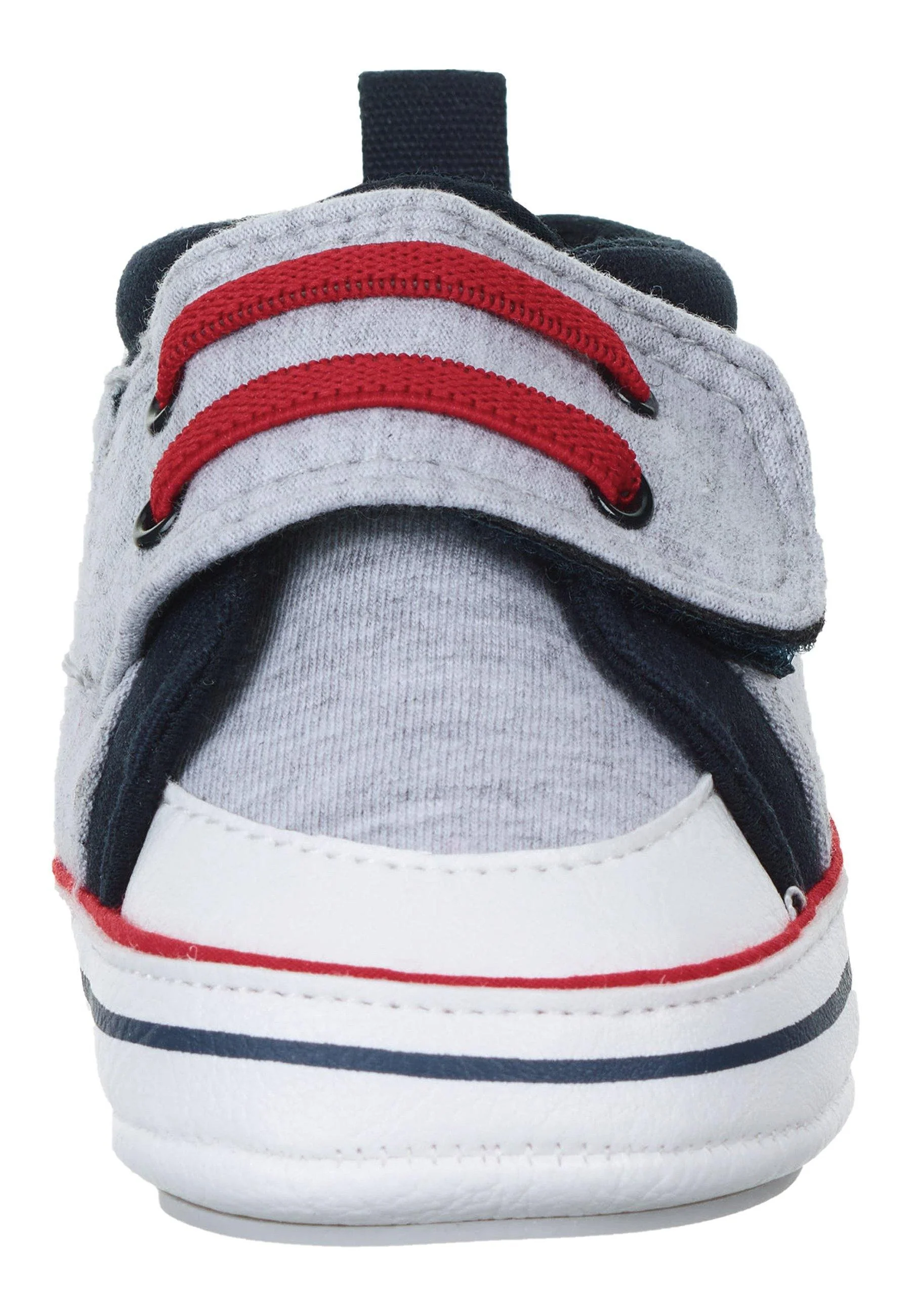 Babyschuh aus Baumwollstoff in Silber mit Paspel