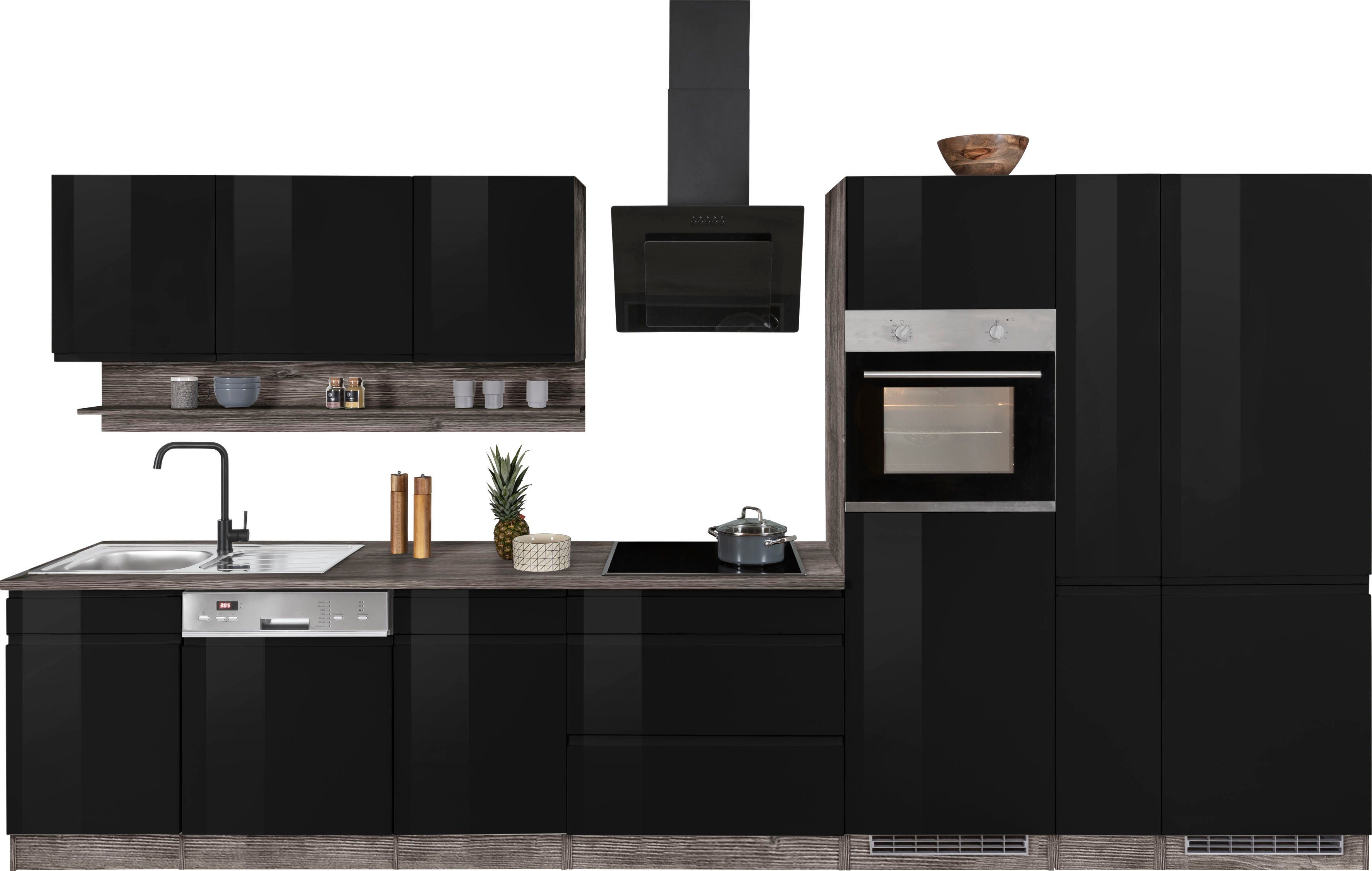 HELD MÖBEL Küche Virginia, Breite 390 cm, mit Glaskeramik-oder Induktionskochfeld