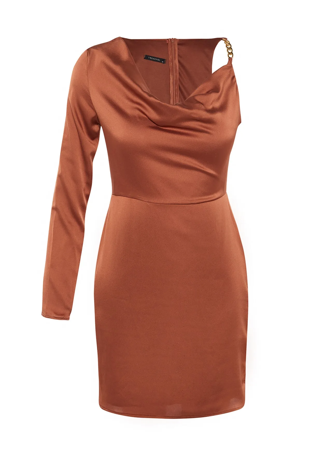 Trendyol Collection  Elegantes Abendkleid mit zimtfarbenem Satin-Schulterdetail TPRAW23EL00263