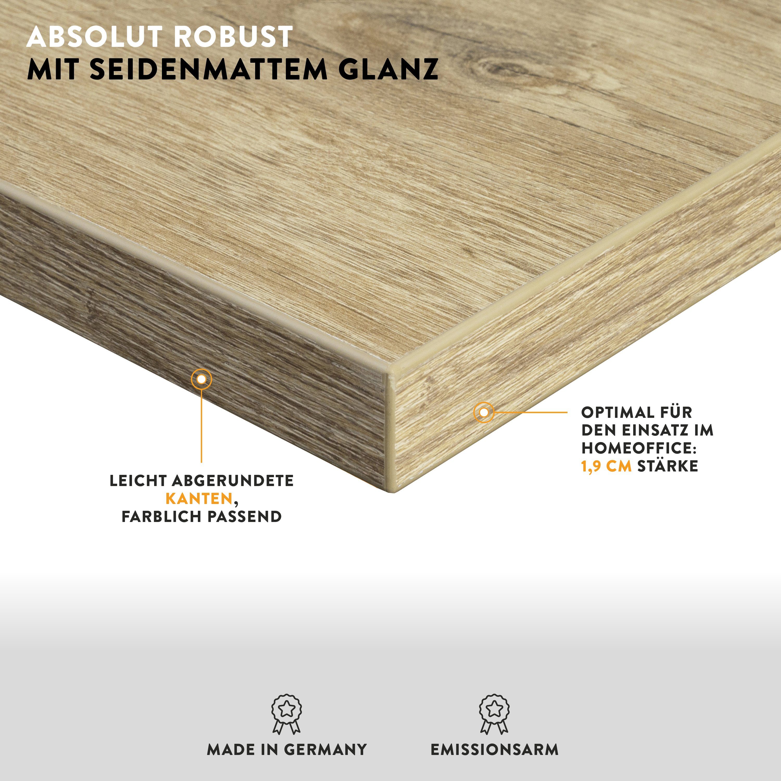 boho office® Schreibtisch Homedesk Eco (Tischgestell Weiß, Tischplatte Wildeiche 110 x 60 cm), Stehschreibtisch elektrisch höhenverstellbar, 3 Speicherplätzen