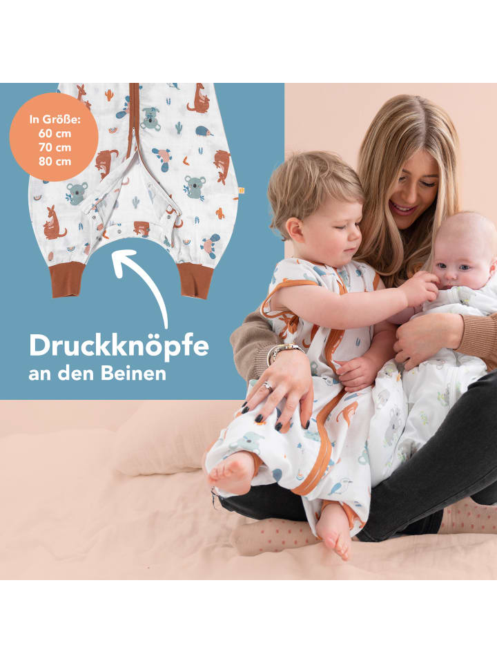 Schlummersack Musselin Schlafsack mit Füßen, 0.5 TOG in Braun günstig kaufen